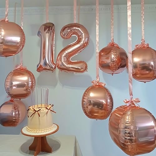 Image of 12PCS Rose Gold Round Foil Balloons 22 inch 15 inch 10 inch Large Mylar Balloons | Metallic Rose 4D Ball Balloons for Birthday Party, Graduation, Wedding, Christmas, New Year, Disco Prom Party Decorations