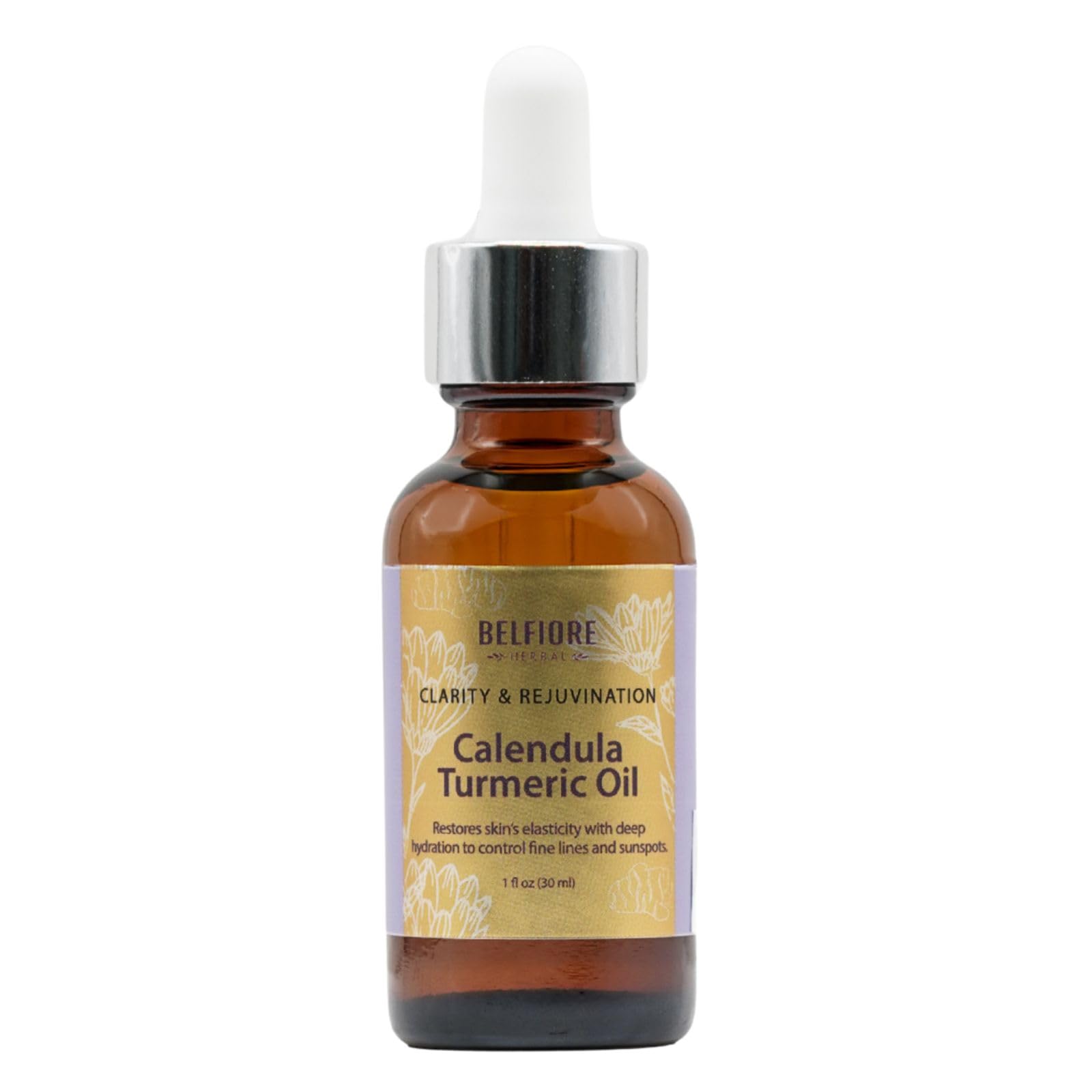 Belfiore Herbal Calendula Turmeric 100% Pure Natural Organic Oil, Healthy Skin, Collagen Boosting Anti Wrinkle, Vegan, 1 ounce
