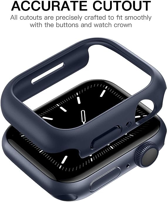 Image of Hard PC Case Compatible with Apple Watch Series 8 and 7 41mm with 9H Tempered Glass Screen Protector, Full Coverage, Touch Sensitive, Ultra-Thin HD Bumper Protective Cover - (41mm Blue)