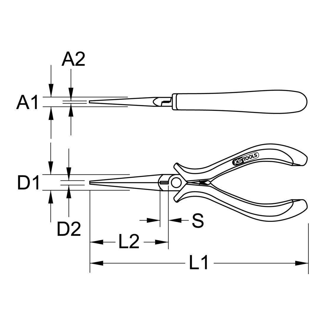 KS Tools 500.7076 ESD Pinza a punte tonde, dritta senza taglio, 130 mm