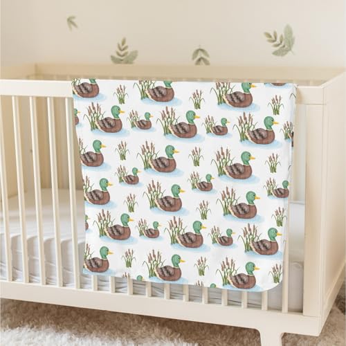 Image of Mallard Duck Lake Leaves Baby Blanket for Girl Boy with Dotted Backing Double Layer Wild Duck Hunting Soft Swaddle Receiving Blanket Toddler Nursery Crib Bed Blanket Hunting Lovers Gift 30x40