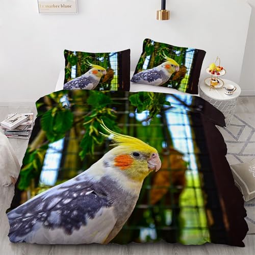 Housse de couette 200x200 calopsitte avec 2 taies d'oreiller microfibre - 2
