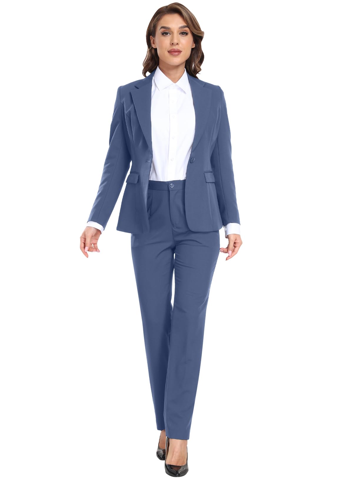 Womens Suiting 2 Piece Lady Formal Solid Jacket Outfit Business Office One Button Blazer Pant Slim Fit Suit