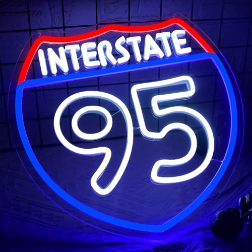Image of Garage Neon Sign for Wall Decor Route 95 Road Neon Light for Man Cave LED Dimmable Route Sign for Garage Car Shop Bedroom Game Room Bar Decor Birthday Gifts for Men Boys Art Size13.1 * 13.1(WZCP021)