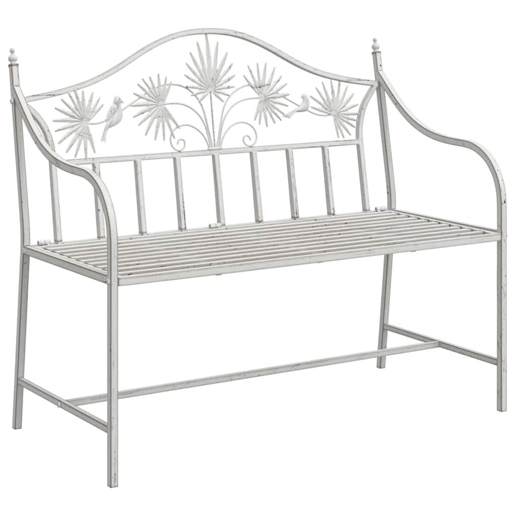 Gartenbank 104 x 52,5 x 89 cm, Metall Sitzbank für Garten, Balkon und Terrasse, 2-Sitzer Bank aus robustem Stahl, dekorative Outdoor Sitzgelegenheit in Antik Weiß, solide Konstruktion