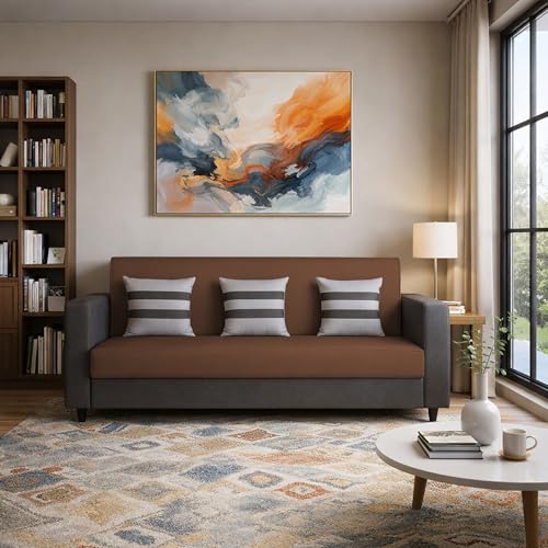 Image of Casaliving Amara 3 Seater Sofa Set for Living Room (Black Brown Colour Fabric) Premium Fabric Sofa