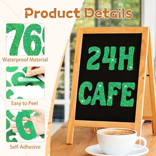 Image of Bulletin Board Letters 129 PCS Glitter Letter Stickers Large 4 Inch, Green | 12 Sheets,Alphabet Number Stickers,Self-Adhesive,Sticker Letters for Poster Board,Classroom,Display,Mailbox,Craft,Party Decor