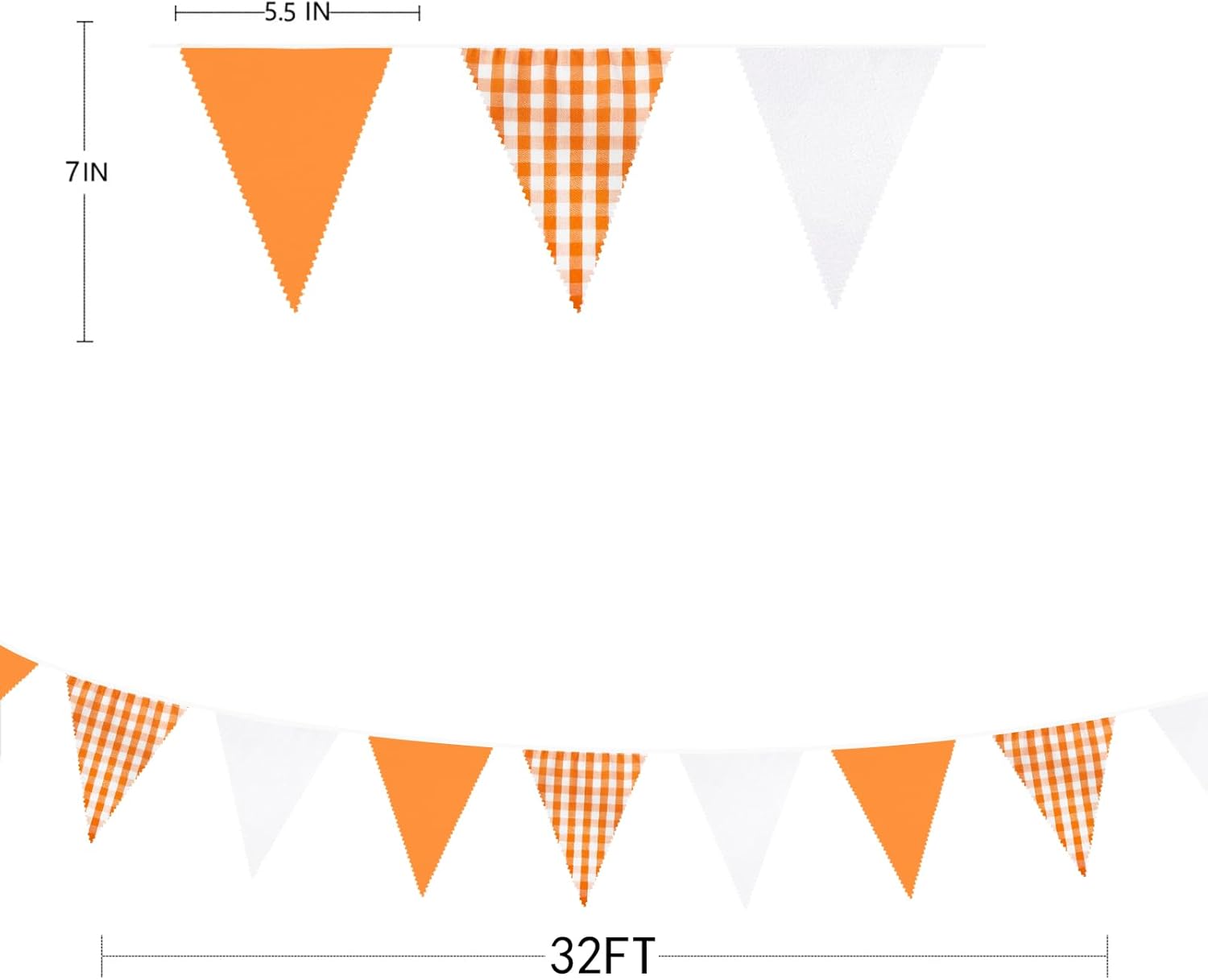 32Ft Orange Party Decorations Orange Buffalo Plaid Checkered White Triangle Flag Gingham Pennant Bunting Fabric Garland Streamers for Fall Autumn Wedding Birthday Thanksgiving Picnic Garden Decor - Image 7