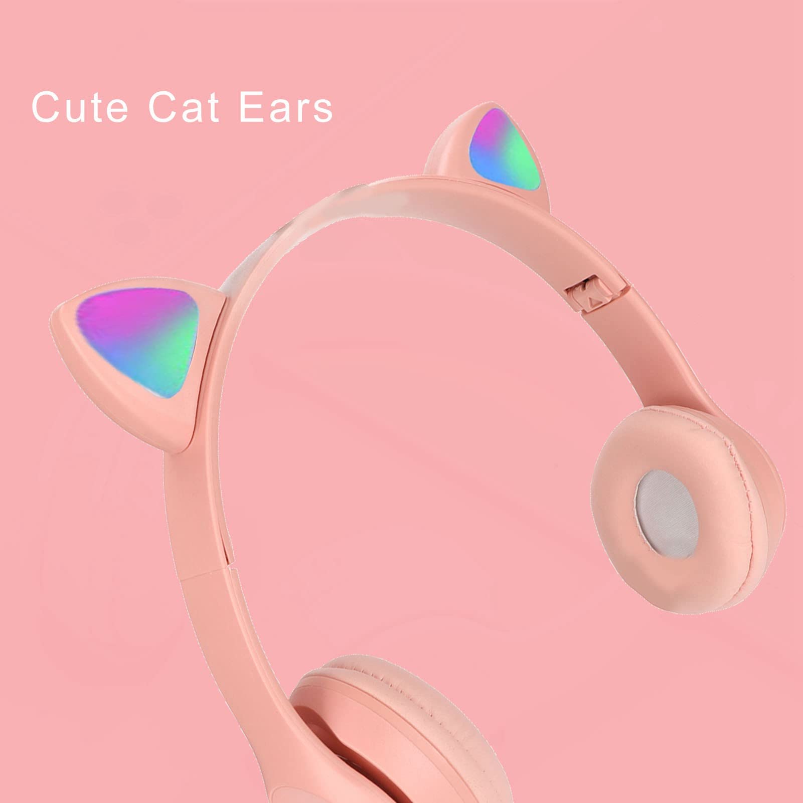Auriculares, Bonitos Auriculares con Orejas de Gato, Auriculares para Niños, Auriculares Plegables sobre la Oreja con Luz LED para Niños, Adultos, Niñas Y Niños (Rosa)