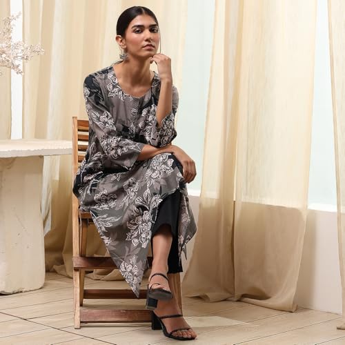 Image of BIBA Women Viscose Rayon Straight Fit Straight Printed Kurta