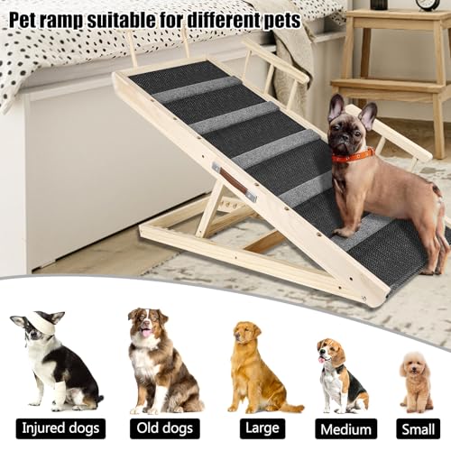 Umtiti Vielseitige Holzklappbare tragbare Haustierrampe, geeignet für Katzen und Hunde in Allen Größen, 110 cm Lange Rampe mit Verstellbarer Höhe von 12' bis 23,4'.Dog Ramps-110ZT,DE