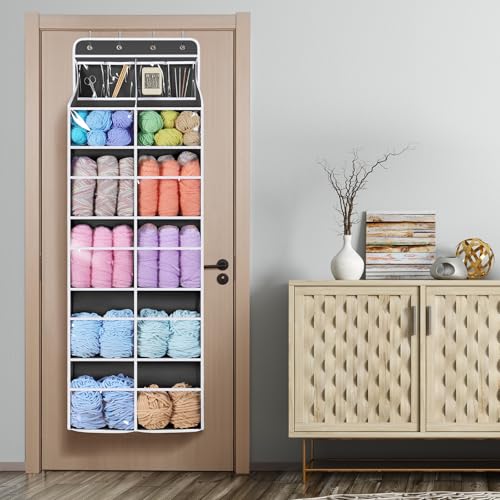 Image of Univivi Hanging Yarn Storage Organizer with Clear 4 Pockets, Extra Large 6 Tiers Crochet Bag Organizer, Over the Door Yarn Storage for Crochet Hook, Knitting Needles (Dark Grey)