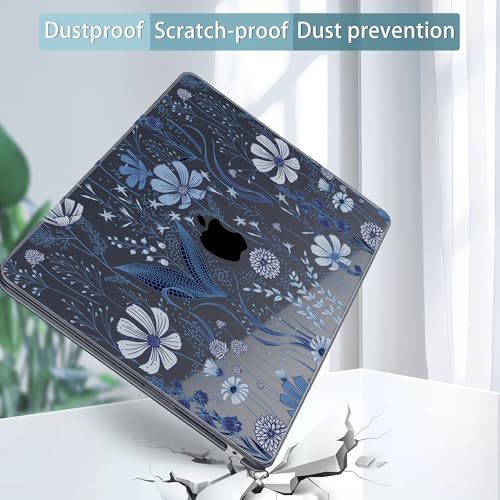 Image of Tuiklol for MacBook Air 13 inch Case M5 2026 M4 2025 M3 2024 M2 2022 Release Model A3449 A3240 A3113 A2681,Plastic Hard Shell Cover for MacBook Air 13.6 with Touch ID, Blue Line Floral