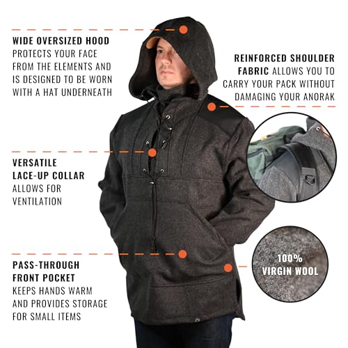Arcturus Wool Anorak | 100% Virgin Wool | Cordura-Reinforced Shoulder Patches | Large, Adjustable Hood2
