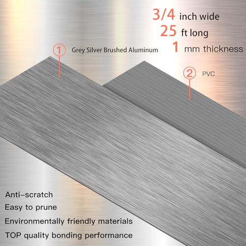 Image of GSCIT Club Grey Silver Edge Banding, 3 /4 Inch x 25ft Aluminum Brushed Edge Banding PVC Edge Trim for Cabinet Repair Furniture