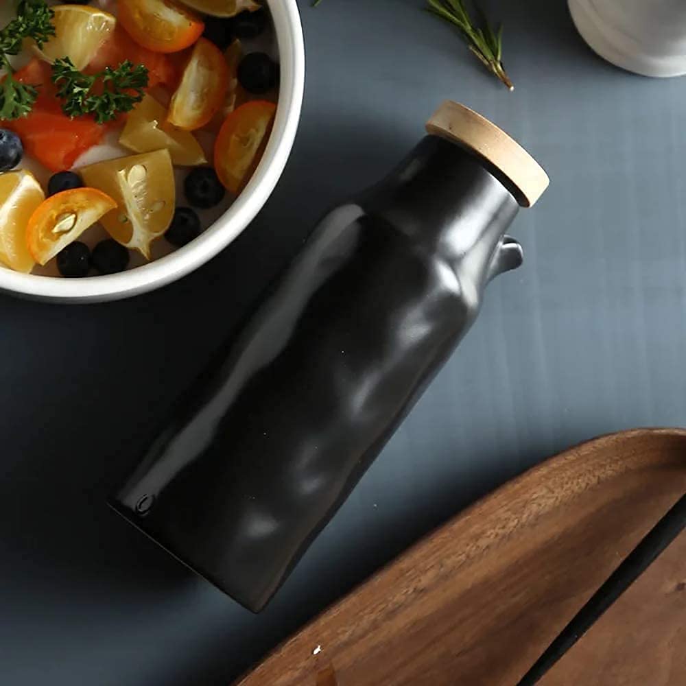 2 bottiglie dispenser per olio in ceramica, 400 ml, antigoccia, contenitore per olio d'oliva, contenitore per condimenti con coperchio