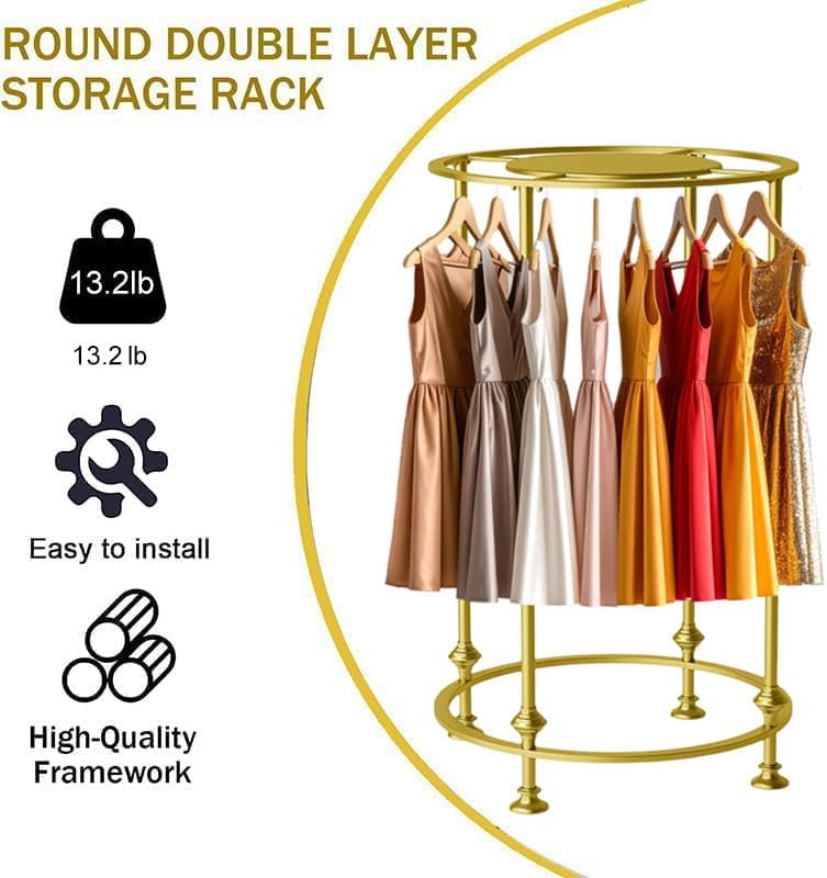 Gold Round Clothing Rack - Heavy Duty Clothes Rack Freestanding for Hanging Dresses & Shirts, Sturdy Metal Garment Rack for Boutique Retail Display, Closets, Laundry and Bedrooms, 51.2 Inch - Image 7
