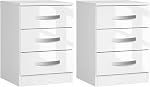 HOMCOM Ensemble de kiosques à nuit modernes 2, Tables de chevet avec 3 Tiroirs haute brillance pour chambre, blanc