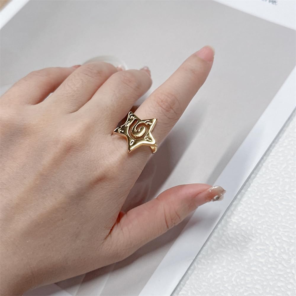 OIDIMS Fashion Star Ring for Women Men Hollow Starfish Rings Lucky Chunky Stainless Steel Gold-Tone Plated Bohemian Statement Stackable Band Summer Beach Ocean Waterproof Jewelry - Image 2