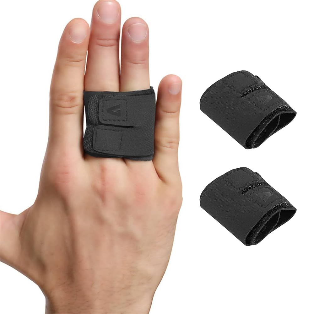 Finger Splints Finger Sleeves Protectors, Compression Elastic Adjustable Brace Buddy Wraps Straps, Trigger Finger Brace, Perfect for Sport Basketball Tennis Volleyball Badminton (Black, Two-Finger-M)