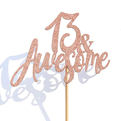 Image of FestikoRose Gold Glitter 13 Awesome Cake Topper - Official 13 Teenager -13 & Fabulous - Boy /Girl 13 Years Old - Happy 13th Birthday Party Decoration