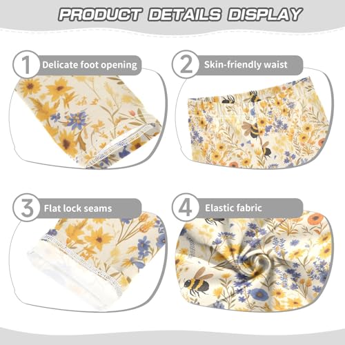 KLL Vintage Embroidery Honey Bee with Wild Flowers Toddler Baby Girl Cotton Pants Stretch High Waisted Dance Pants Sports3