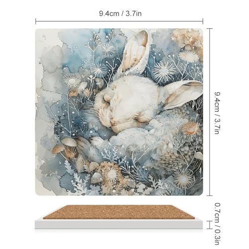 Dessous de verre carré en céramique et liège motif lapin - 3