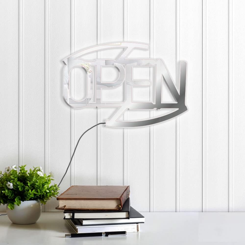 The Geeky Days Open Sign Acrylic Wall Mirror with LED Backlight Remote Control Multi Color LED Lighting Wall Sign Shop Business Decor
