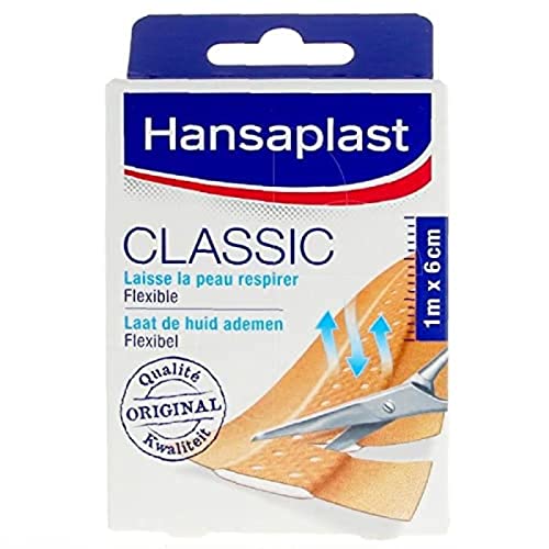 HANSAPLAST Classic 10 tiras de 10 cm x 6 cm, apósitos resistentes al agua y al polvo, apósitos adhesivos para cortar para toda la familia