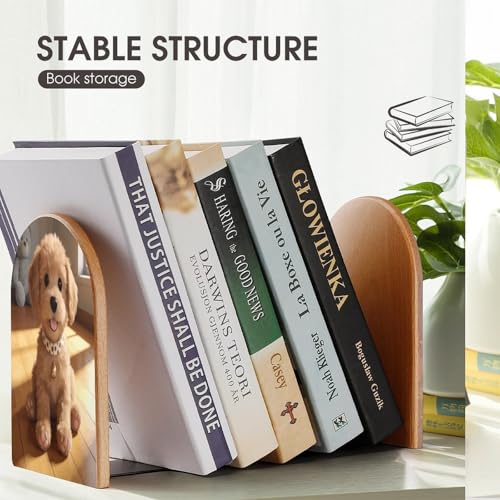 Organizador de libros resistente para evitar caídas en estanterías, sujetalibros de madera 8