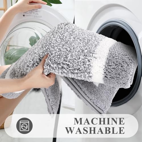 Pauwer Bathroom Rug Sets - 3 Piece Shower Mats with U-Shaped Contour Toilet Mat, Absorbent Microfiber Plush Bath Mats, Non Slip, Machine Washable Shaggy Floor Mats