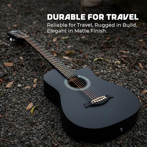 Image of Revel 38 Inch Acoustic Guitar Cutaway Wooden Guitar with High-Gloss Finish, Steel Strings, Smooth Tuning Pegs, Includes Carry Bag, Picks & Sting winder Guitar for Adults. (BLACK)