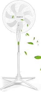 Aigostar Pedestal Fan, 7 Blades, Diameter 41 cm, 55 W, Silent Fan with 70° Oscillation, 3 Speed, Height Adjustable from 10…