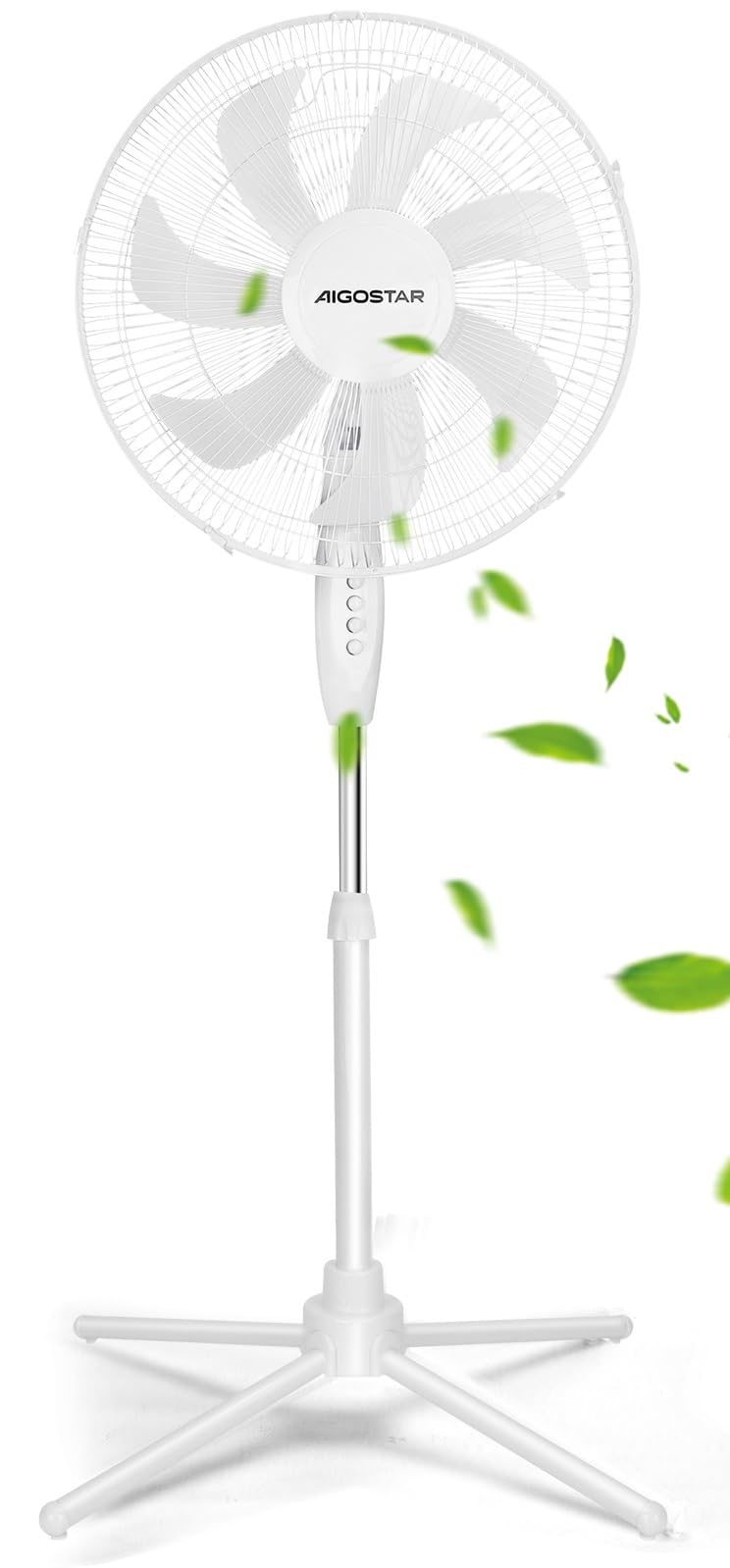 Aigostar Erika - Ventilatore a Piantana Silenzioso 55W,Bianco | Fan con 7 pale, diametro 41 cm, 3 velocità, oscillazione, altezza regolabile 108-130 cm