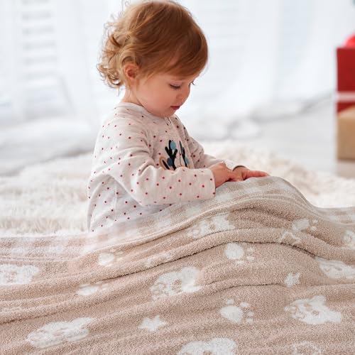 Image of Beige Teddy Bear Baby Blanket 30x40 Inch Soft Knitted Plush Throw, Nursery Essentials for Newborn Boys Girls Toddler, Chenille Swaddle Blanket