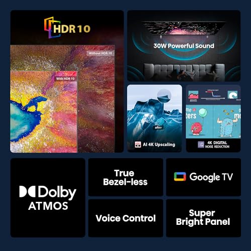 Image of Hisense 126 cm (50 Inches) 4K Ultra HD Smart LED Google TV | Dolby Atmos, HDR10, Super Bright Panel | 30W Powerful Speaker | Google Assistant & Voice Control | 50E63N (Black)