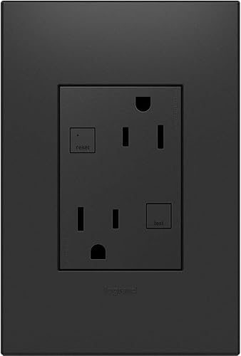 Legrand adorne AGFTR2153G4WP - Toma de corriente GFCI resistente a manipulaciones, tamaño grande con placa de pared a juego (acabado grafito), 15 A