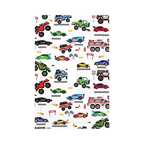 Transportation Construction Cars 1 Gang Single Toggle Light Switch Wall Plate Cover Fire Police Truck Rescue Vehicles Kids Room Baby Boys Children's Nursery Bedroom Playroom Decor Faceplate #TOP15