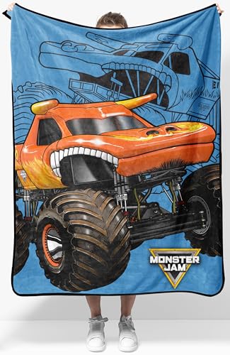 Couverture en peluche Monster Jam bleu pour enfant de 101x127 cm - 2