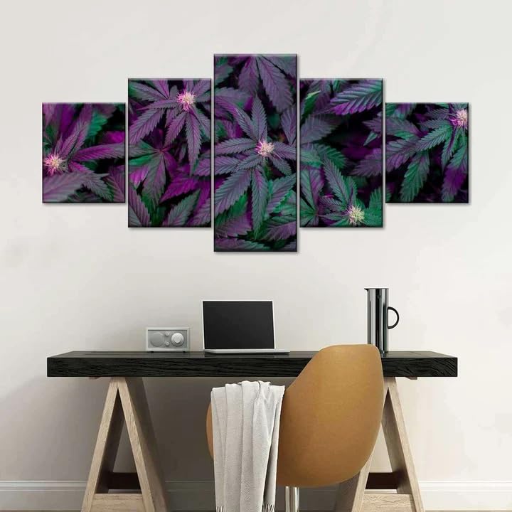 Tableau Fleurs de Cannabis Déco Salon Moderne Cadre 5 Pièces