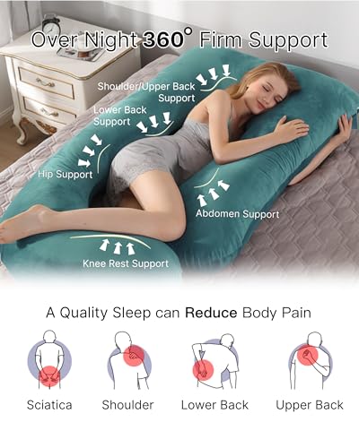 Image of ALLOPERA Pregnancy Pillow, Full Body Maternity Pillow 57 inch, with Removable Washable Cover - Sleep Support for Legs, Back, Neck, Shoulder, HIPS, Belly, Velvet Cover (Dark Green)