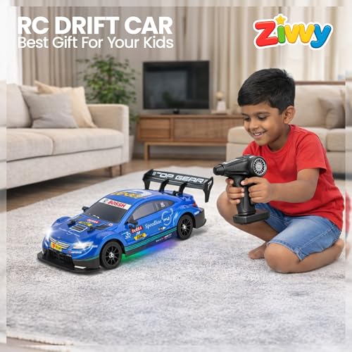 Image of Big Remote Control Car Blue | 2.4G Remote Control Drift RC Car with 150m Range, Neon Lights & Music | Rechargeable RC Racing Toy |Best Gift for Boys & Girls 2 3 4 5 6 7 8+ Years