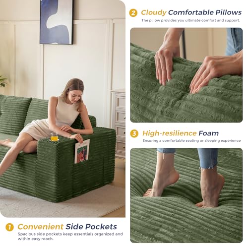 Image of MAXYOYO 104 inch Modular Sectional Couch with L-Shape Chaise, Modern Boneless Couch for Living Room, Sofa in A Box, Oversized Sofa with Deep Seat, No Assembly Required, Green