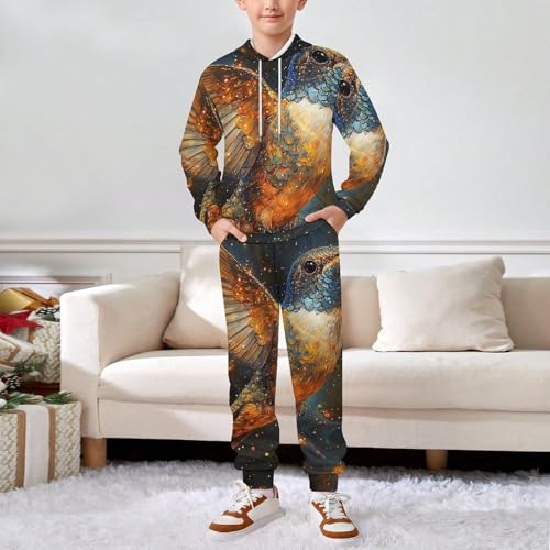 Boys Girls Pullover Hoodie and Pants Outfit 2PCS Set Sweatshirt for Kids, Hummingbird Galaxy Universe3