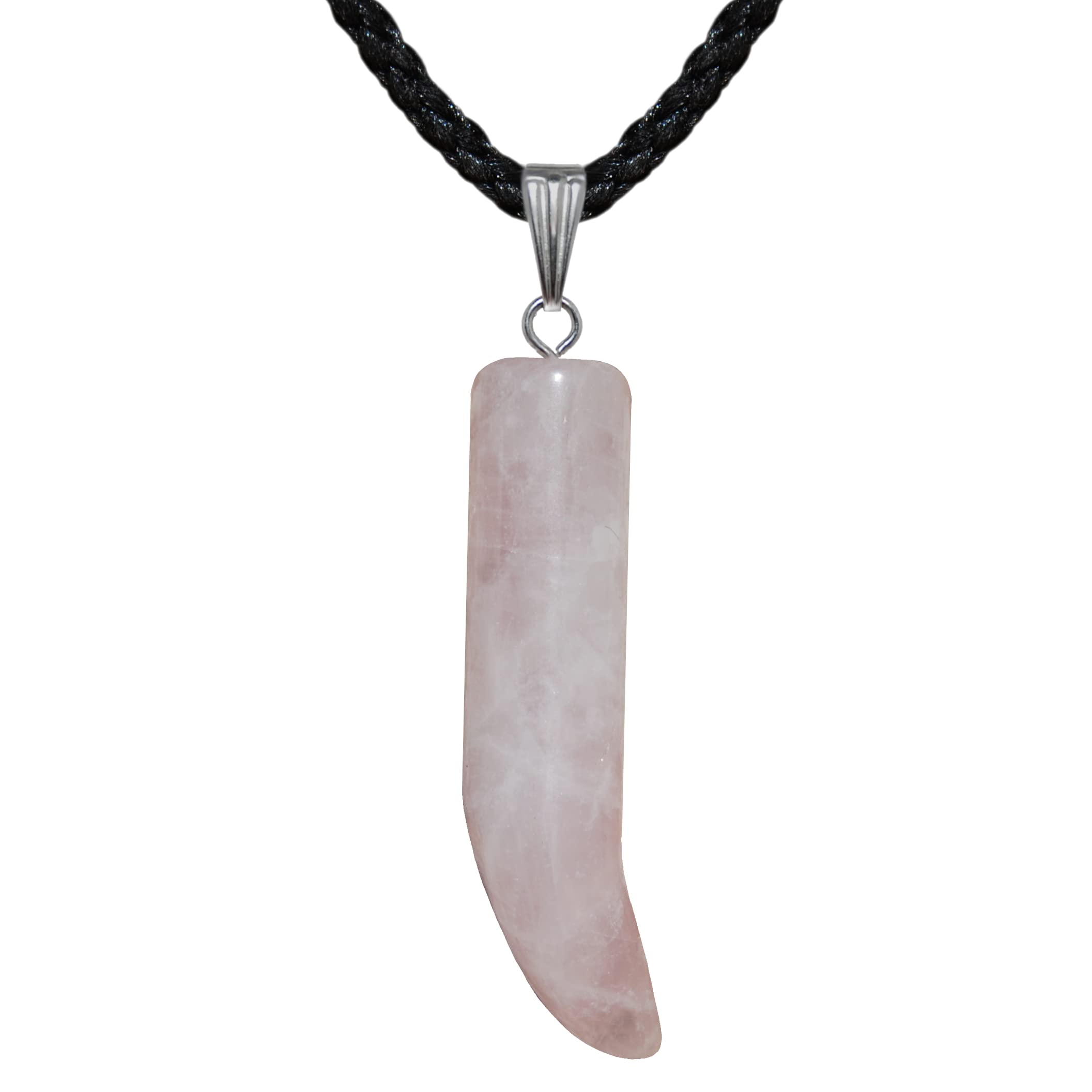 Steampunkers USAPower Pack Series - 38mm Wolf Fang Claw Tooth – Rose Quartz, Pink – Adjustable Cord – Black, Stainless Steel, druzy-quartz