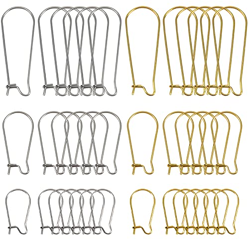 TOAOB 120pcs Crochets de Boucles D'oreilles en Forme de Rein Hypoallergéniques en Acier Inoxydable Interchangeables Doré Argenté Taille Mixte 20mm 25mm 33mm...