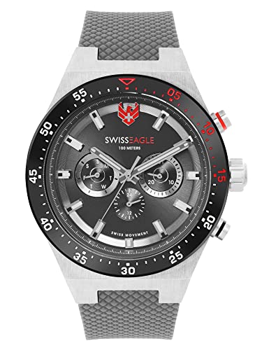 Image of Swiss Eagle Premium Swiss-Made Multifunction Watch for Men with Quartz Movement, Silicon Belt, Metal Case