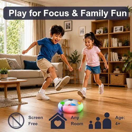 Image of Mirana 3-Mode Rechargeable Hover Football for Kids | Indoor Electric Air Football with LED Lights | Birthday Gift for Boys | BIS Certified | Made in India | Silver