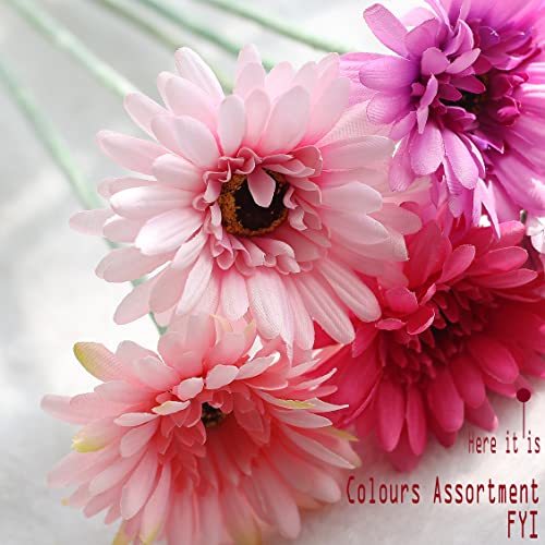 Cn-Knight 12Pcs Artificial Gerbera Daisies,22 Inch Long Stem Silk Daisy Flowers,Realistic Artificial Flower Mums For Home Décor Centerpiece Wreath Supplies Wedding Bouquet,Dark Pink #TOP5