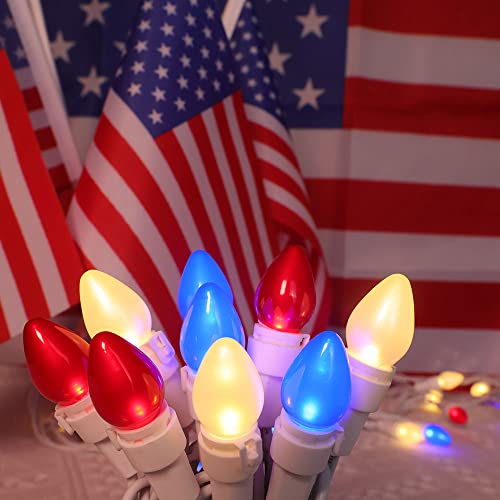 4Th Of July Decoration Patriotic Led C3 Glass Mini Lights 50 Count Red White Blue Plug In String Lights 120V Ul Cerfified Plug In For Indoor Outdoor Christmas Party Patio Independence Day Decoration #TOP3